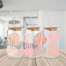 Load image into Gallery viewer, "PINK BOHO MONSTERA" LIBBEY GLASS CAN