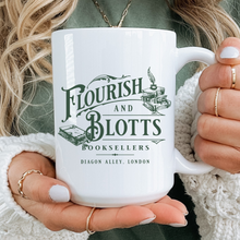 Load image into Gallery viewer, Flourish and Blotts Coffee Mug Potterhead Gift Wizarding World Wizard Gift HP Fan Gift Wizard School Gifts Wizard Book Shop HP Fan Gift hogwarts mug