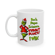 Load image into Gallery viewer, Rock Paper Scissors Throat Punch Funny Christmas Mug Coffee Mug
