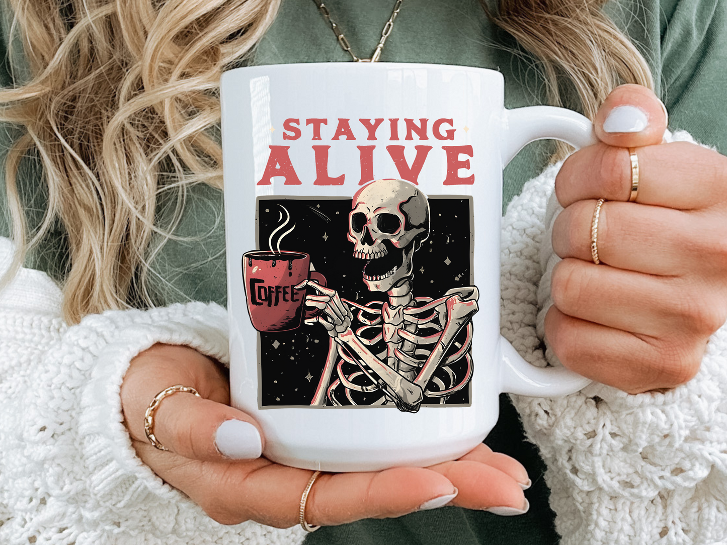Staying Alive Funny Coffee Mug Gift for Coffee Lovers Sarcastic Coffee Mug