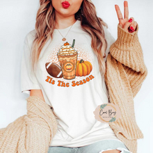 Load image into Gallery viewer, &quot;TIS THE SEASON PUMPKIN SPICE &amp; FOOTBALL&quot; TSHIRT

