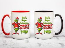 Load image into Gallery viewer, Rock Paper Scissors Throat Punch Funny Christmas Mug Coffee Mug
